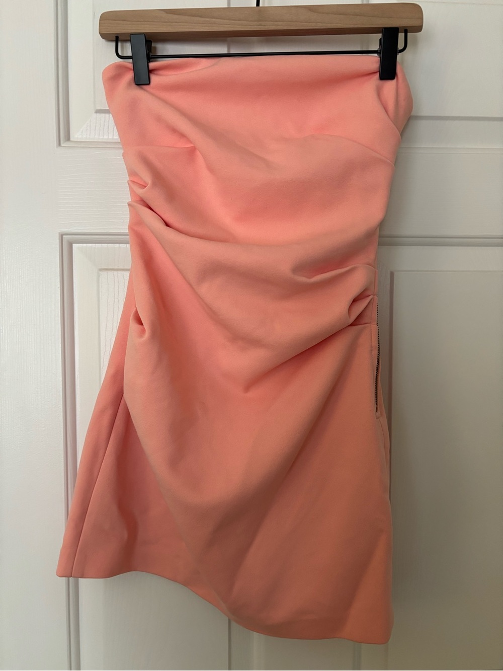 Misha Strapless Peach Cocktail Dress with Ruched Bodice Size 4